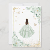 Sage Groene Waterverf Rozen Gouden Quinceanera Kaart (Achterkant)