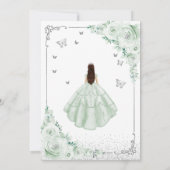 Sage Groene Waterverf Rozen Zilver Quinceanera Kaart (Achterkant)