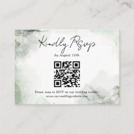 Sage Groene Waterverf Script Bruiloft QR Code RSVP Informatiekaartje