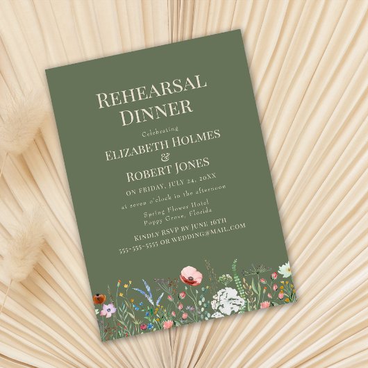 Sage Groene Waterverf Wildflower Repetitie Diner Kaart