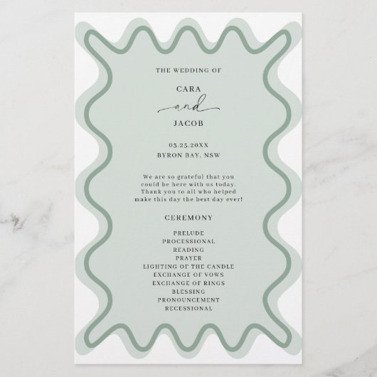 Sage Groene Wavy Grens Ceremonie Programma (Voorkant)