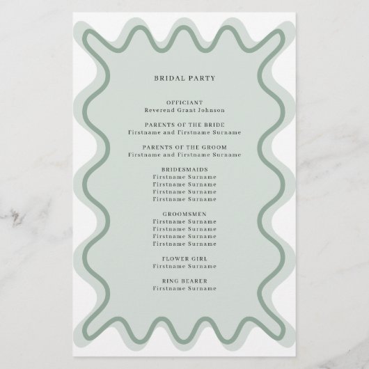 Sage Groene Wavy Grens Ceremonie Programma (Achterkant)