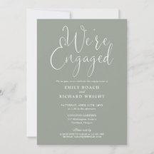 Sage groene we're engaged script verlovingsfeest
