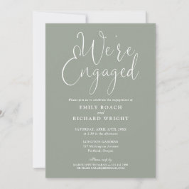 Sage groene we're engaged script verlovingsfeest kaart