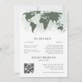 Sage Groene Wereldkaart QR Code Bestemming Bruilof Kaart (Achterkant)
