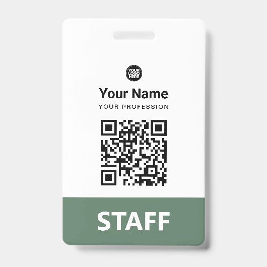 Sage Groene Werknemer Qr Code, Bar Code, Logo, Naa Badge (Voorzijde)