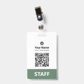 Sage Groene Werknemer Qr Code, Bar Code, Logo, Naa Badge (Voorzijde met clip)