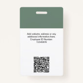 Sage Groene Werknemersnaam Zakelijke Logo QR Code Badge (Achterkant)
