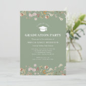 Sage Groene Wildbloem Afstudeerfeest Boho Bloom Kaart (Staand voorkant)