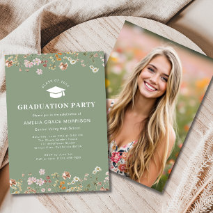 Sage Groene Wildbloem Afstudeerfeest Boho Bloom Kaart