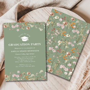 Sage Groene Wildbloem Afstudeerfeest Boho Bloom Kaart
