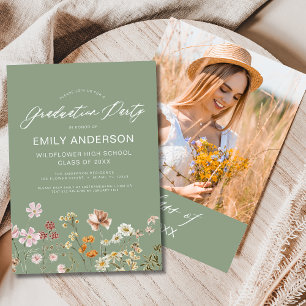 Sage Groene Wildbloem Afstudeerfeest Boho Bloom Kaart