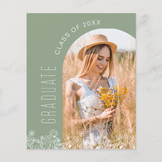 Sage Groene Wildbloem Afstudeerfeest Uitnodiging (Voorkant)