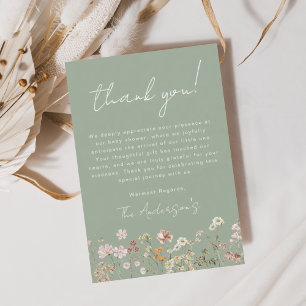 Sage Groene Wildbloem Baby in Bloom Baby shower Bedankkaart