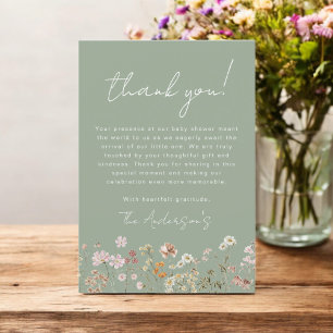 Sage Groene Wildbloem Baby in Bloom Baby shower Bedankkaart