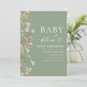 Sage Groene Wildbloem Baby in Bloom Baby shower Kaart (Staand voorkant)