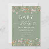 Sage Groene Wildbloem Baby in Bloom Baby shower Kaart (Voorkant)
