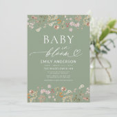 Sage Groene Wildbloem Baby in Bloom Baby shower Kaart (Staand voorkant)