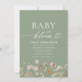 Sage Groene Wildbloem Baby in Bloom Baby shower Kaart (Voorkant)