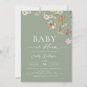 Sage Groene Wildbloem Baby in Bloom Baby shower Kaart (Voorkant)