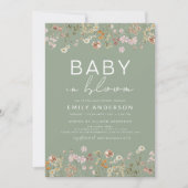 Sage Groene Wildbloem Baby in Bloom Baby shower Kaart (Voorkant)
