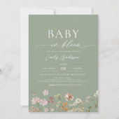 Sage Groene Wildbloem Baby in Bloom Baby shower Kaart (Voorkant)