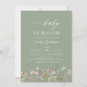 Sage Groene Wildbloem Baby in Bloom Baby shower Kaart (Voorkant)