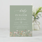 Sage Groene Wildbloem Baby in Bloom Baby shower Kaart (Staand voorkant)