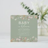 Sage Groene Wildbloem Baby in Bloom Baby shower Kaart (Staand voorkant)