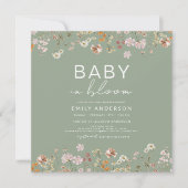 Sage Groene Wildbloem Baby in Bloom Baby shower Kaart (Voorkant)