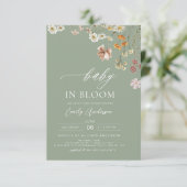 Sage Groene Wildbloem Baby in Bloom Baby shower Kaart (Staand voorkant)