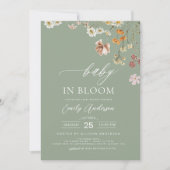 Sage Groene Wildbloem Baby in Bloom Baby shower Kaart (Voorkant)