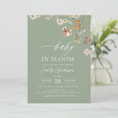 Sage Groene Wildbloem Baby in Bloom Baby shower Kaart (Staand voorkant)