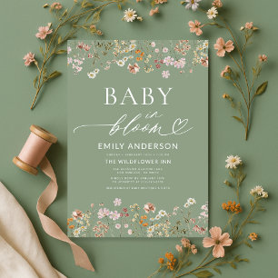 Sage Groene Wildbloem Baby in Bloom Baby shower Kaart