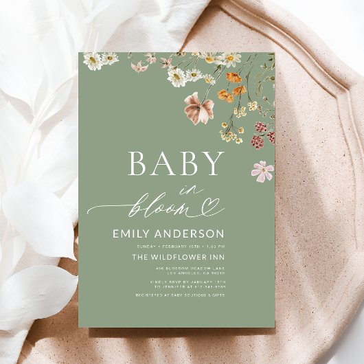 Sage Groene Wildbloem Baby in Bloom Baby shower Kaart