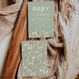 Sage Groene Wildbloem Baby in Bloom Baby shower Kaart