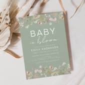 Sage Groene Wildbloem Baby in Bloom Baby shower Kaart