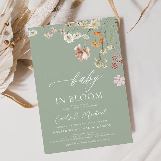 Sage Groene Wildbloem Baby in Bloom Baby shower Kaart