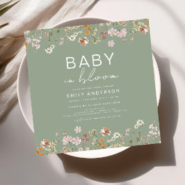 Sage Groene Wildbloem Baby in Bloom Baby shower Kaart