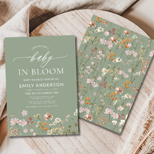 Sage Groene Wildbloem Baby in Bloom Baby shower Kaart