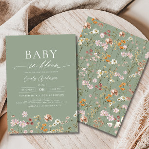 Sage Groene Wildbloem Baby in Bloom Baby shower Kaart