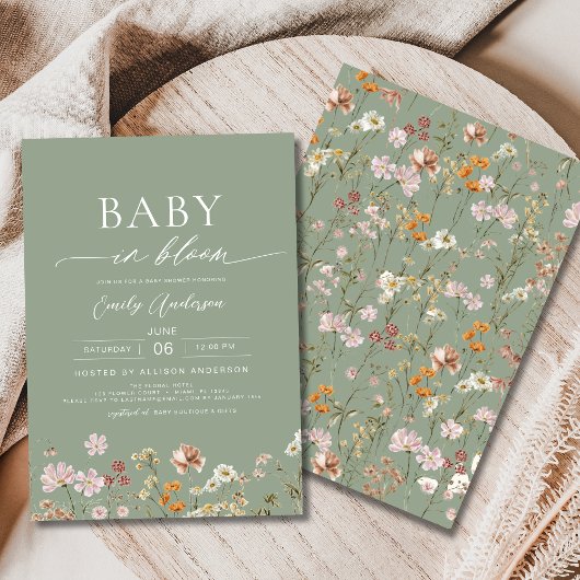 Sage Groene Wildbloem Baby in Bloom Baby shower Kaart