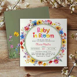 Sage Groene Wildbloem Baby in Bloom Baby shower Kaart