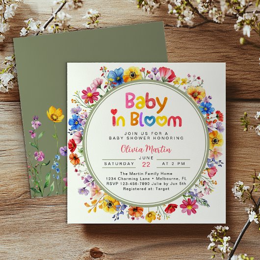 Sage Groene Wildbloem Baby in Bloom Baby shower Kaart