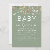 Sage Groene Wildbloem Baby in Bloom Baby shower Kaart (Voorkant)
