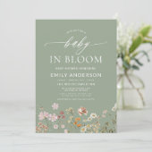 Sage Groene Wildbloem Baby in Bloom Baby shower Kaart (Staand voorkant)