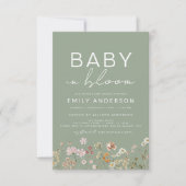 Sage Groene Wildbloem Baby in Bloom Baby shower Kaart (Voorkant)