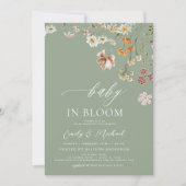 Sage Groene Wildbloem Baby in Bloom Baby shower Kaart (Voorkant)