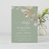 Sage Groene Wildbloem Baby in Bloom Baby shower Kaart (Staand voorkant)