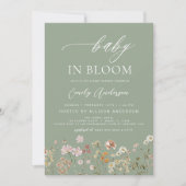 Sage Groene Wildbloem Baby in Bloom Baby shower Kaart (Voorkant)